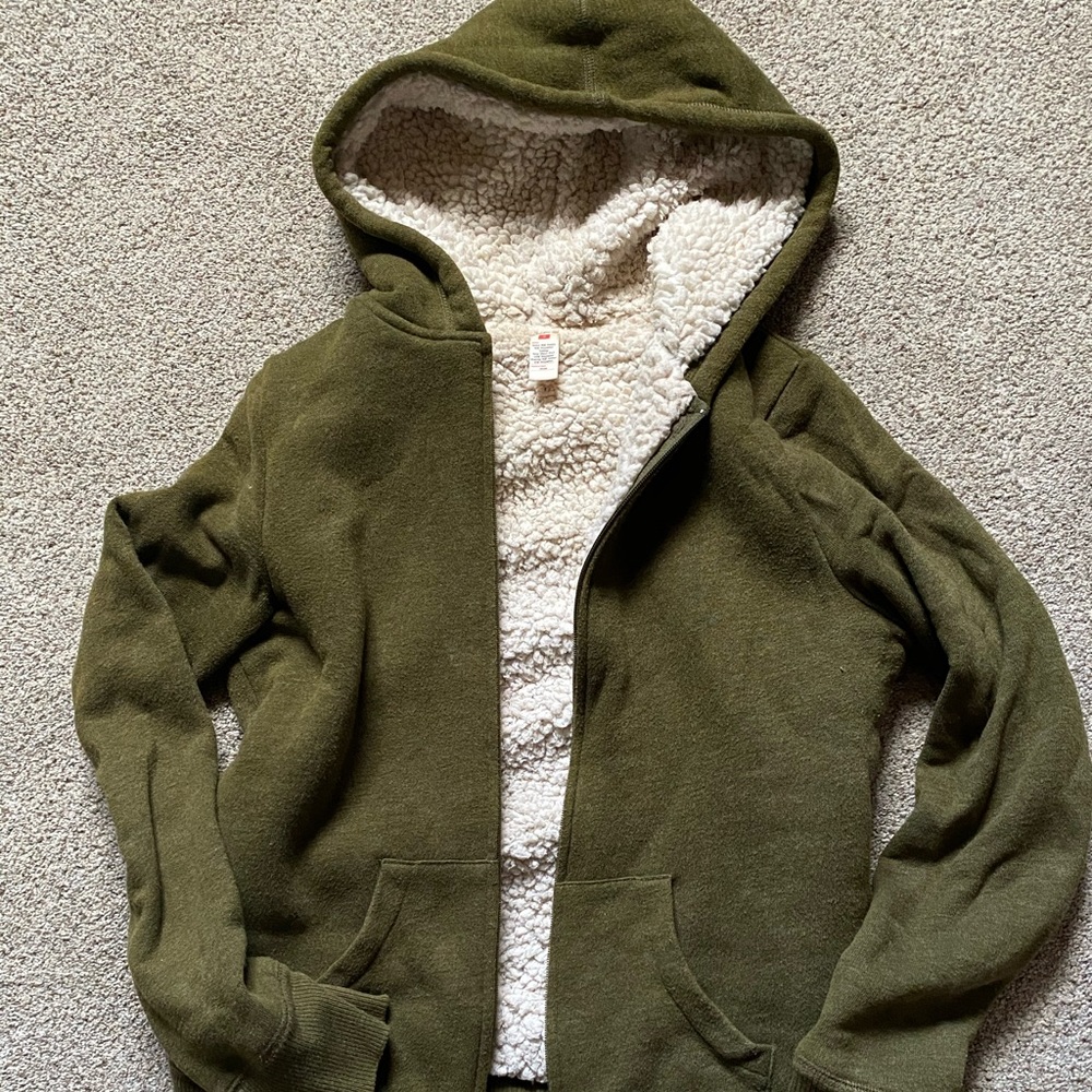 Army green Sherpa hoodie